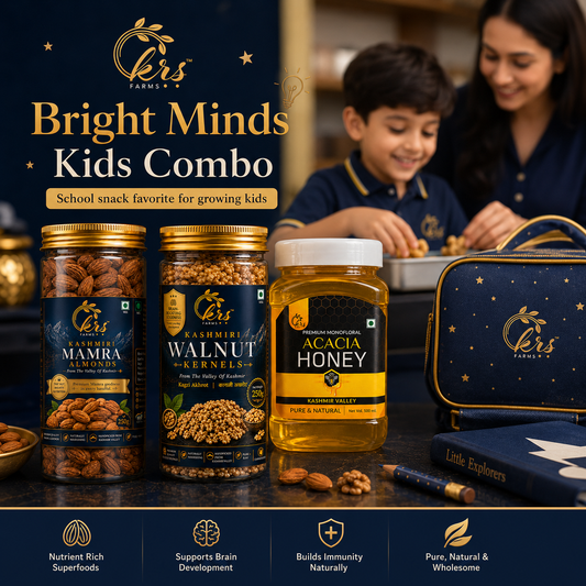 Bright Minds Kids Combo | Mamra Badam, Kagzi Akhrot, Acacia Honey