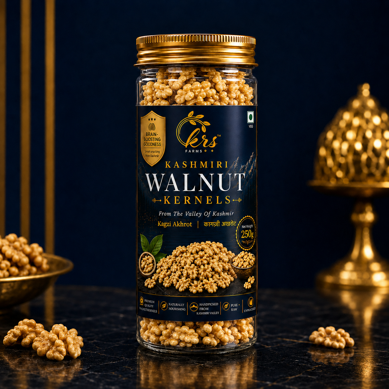 KRS FARMS Premium Deluxe Walnut Kernels | Walnuts without Shell | Kagzi Akhrot Giri | Dry Fruits, Healthy Snacks | Natural Walnut Kernels | Rich in Protein, Iron & Source of Omega-3