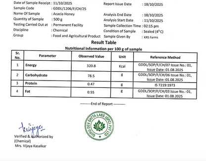 100% Pure Monofloral Kashmiri Acacia Honey - 500 ml