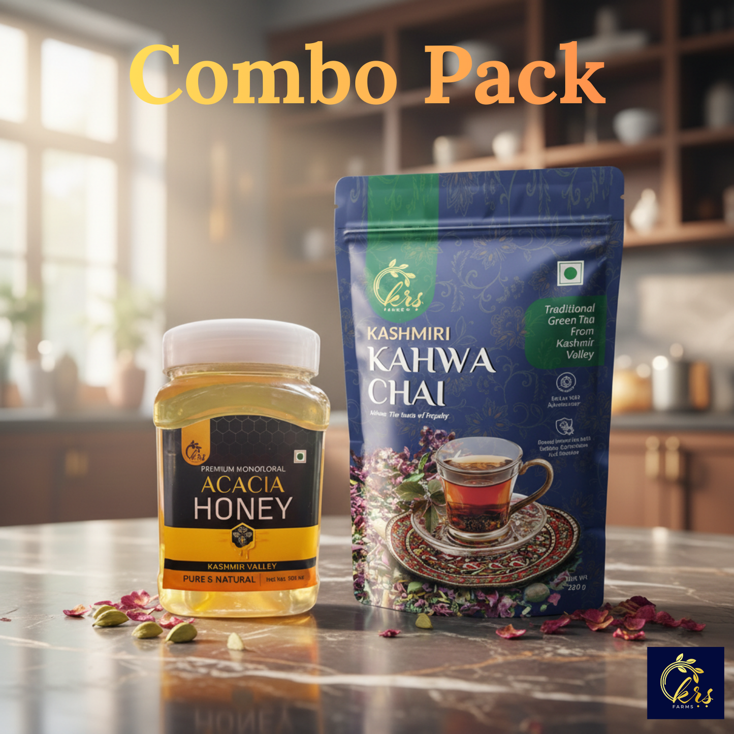 Kashmiri Kahwa and Acacia Honey Combo | 200 g Kahwa and 500 ml Honey
