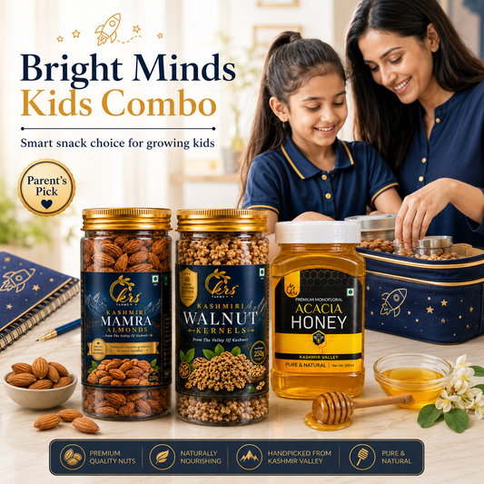 Bright Minds Kids Combo | Mamra Badam, Kagzi Akhrot, Acacia Honey